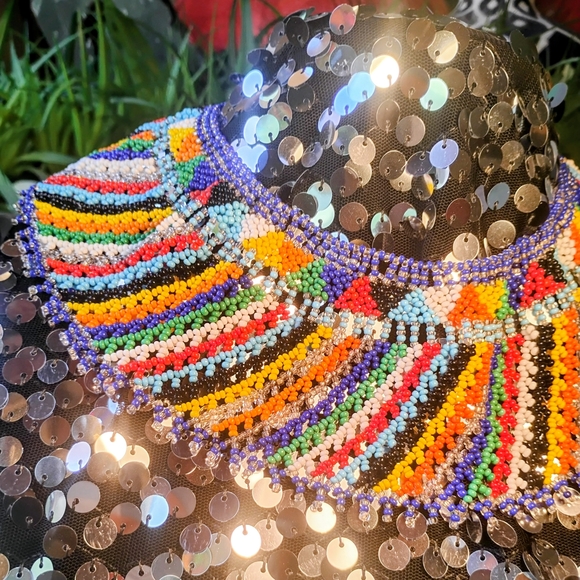 Vintage Wild Bohemian Festival Glass Micro Bead Multicolor Necklace Collar - Picture 4 of 10